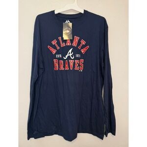 Majestic Atlanta Braves MLB Long Sleeve T-Shirt Mens XL Athletic Navy Blue New